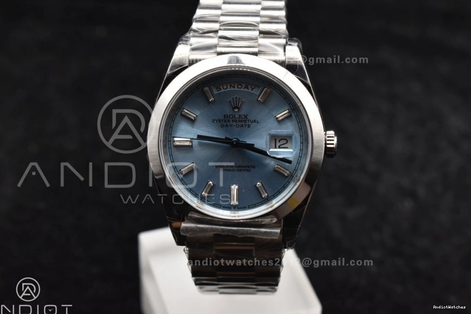 A 720 Weight On GSF Bracelet President Gain Blue Iced 40 TimelessDesign DayDate Crystal Dial SS 0110